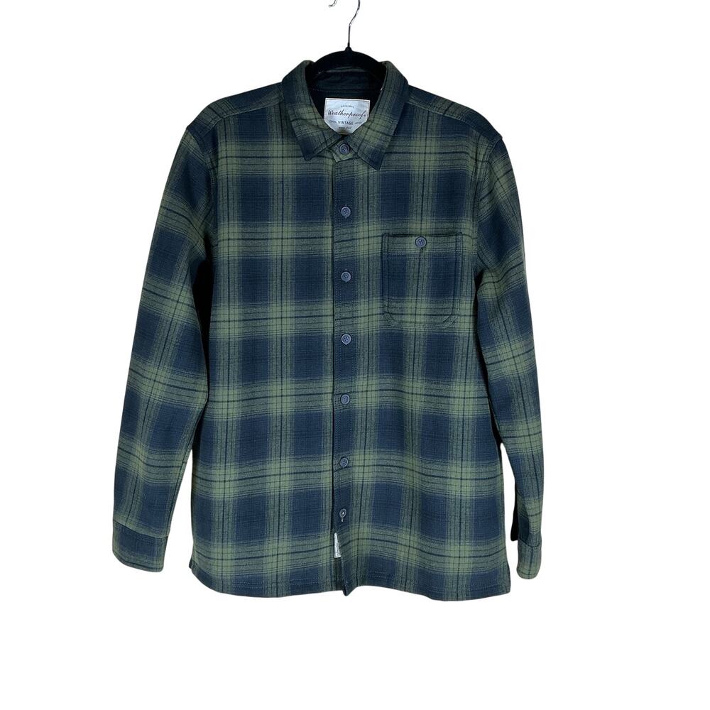 Weatherproof Vintage Shacket Men’s M Green Black Plaid Fleece Lined Shirt Jacket